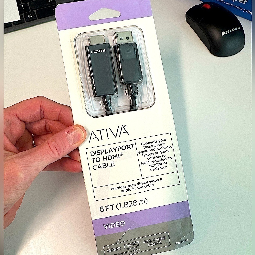 NIB Ativa HDMI DisplayPort to HDMI Cable 6”